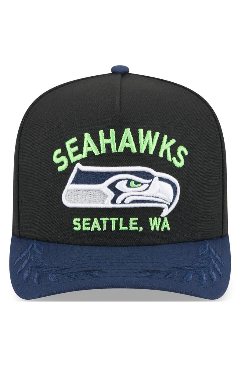 New Era Men's New Era  Black/College Navy Seattle Seahawks 2025 NFL Draft A-Frame 9FIFTY Snapback Hat, Alternate, color, Black