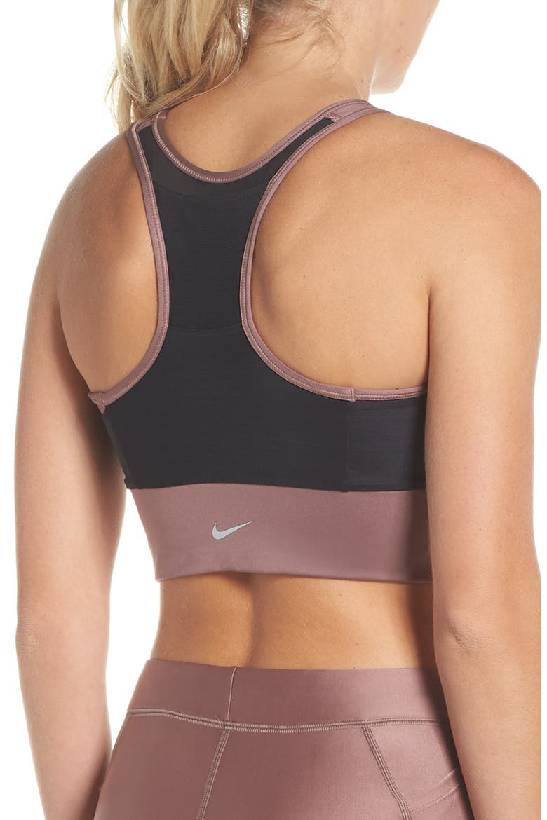 Swoosh Pocket Sports Bra, Alternate, color, SMOKEY MAUVE/ BLACK/ BLACK