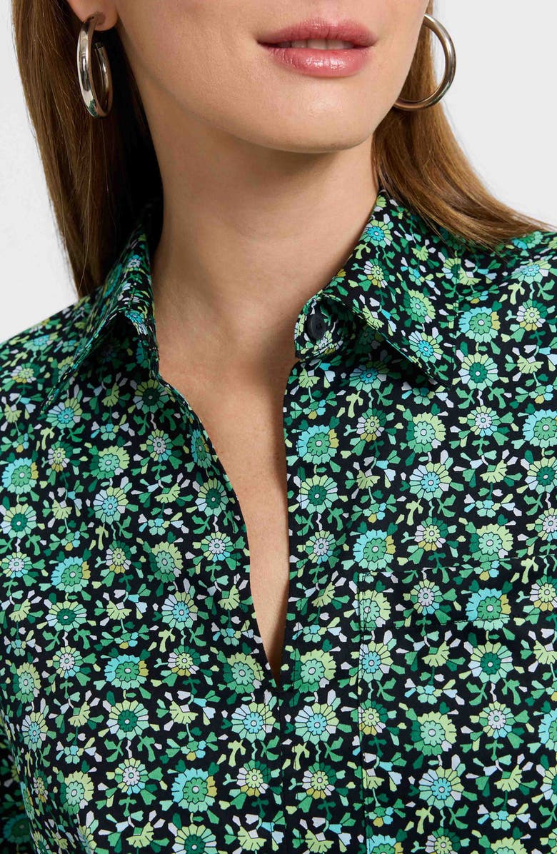 Foxcroft Bella Geometric Floral Cotton Popover Top, Alternate, color, Green Multi
