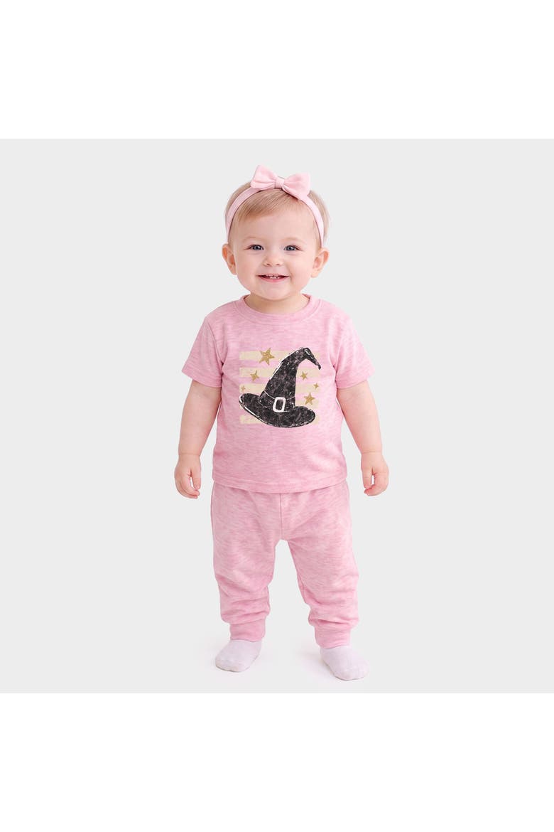 Witch Hat Stripes Infant Jogger Pant Crew Set, Alternate, color, Cotton Candy