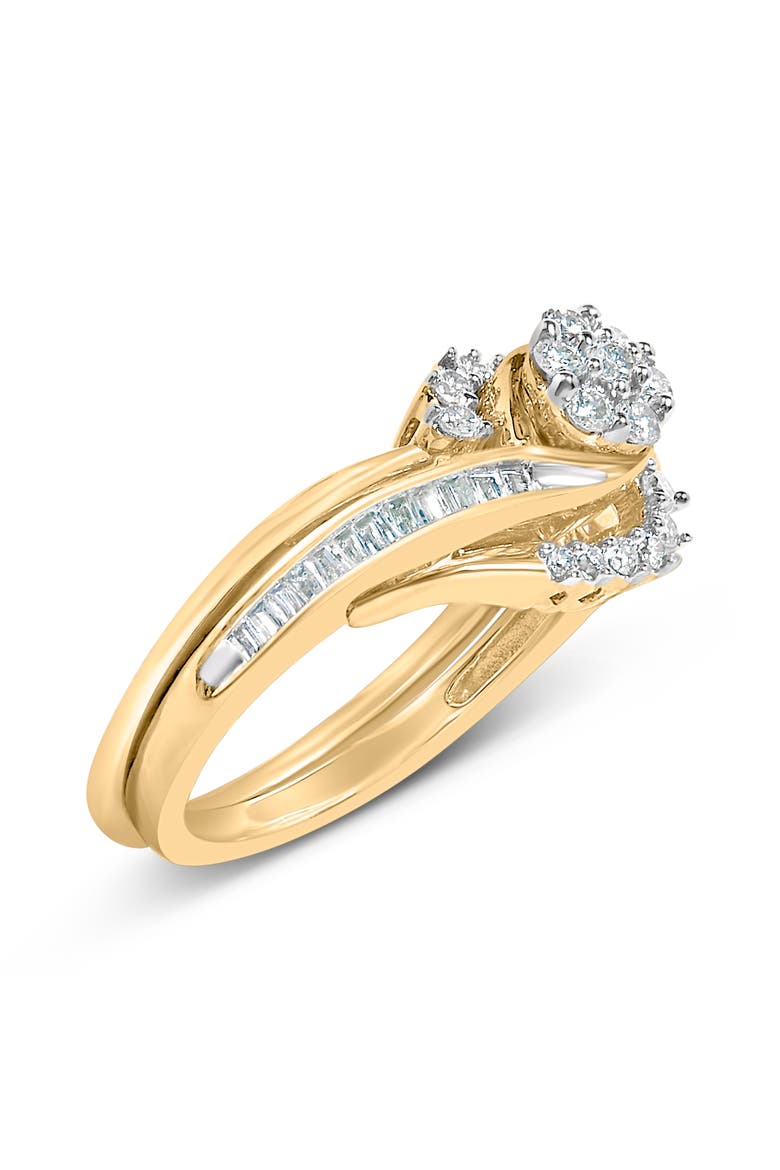14K Yellow Gold Plated Sterling Silver 1/2 Cttw Diamond Cluster Spiral Bridal Set, Alternate, color, Yellow Gold over Silver