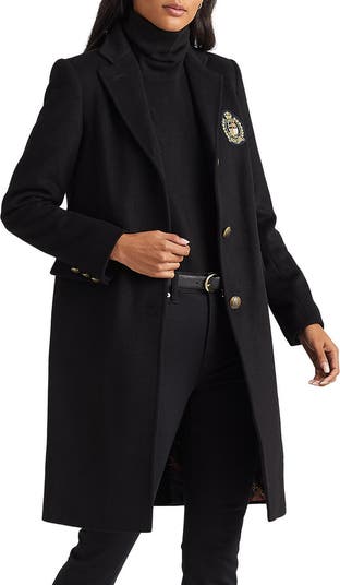 Crest Patch Wool Blend Reefer Coat