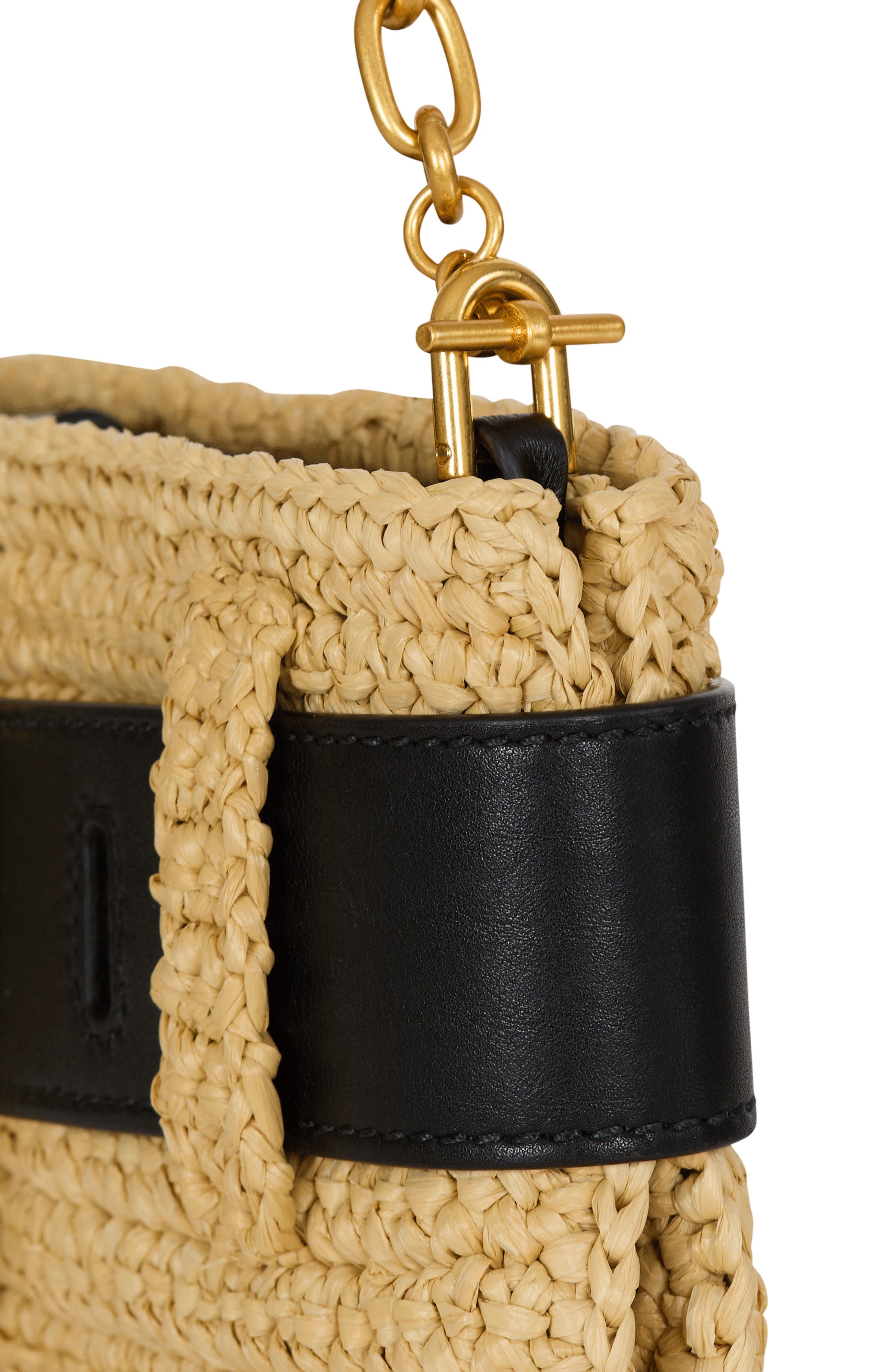 Balmain Anthem clutch bag in smooth leather and crochet, Alternate, color, Beige