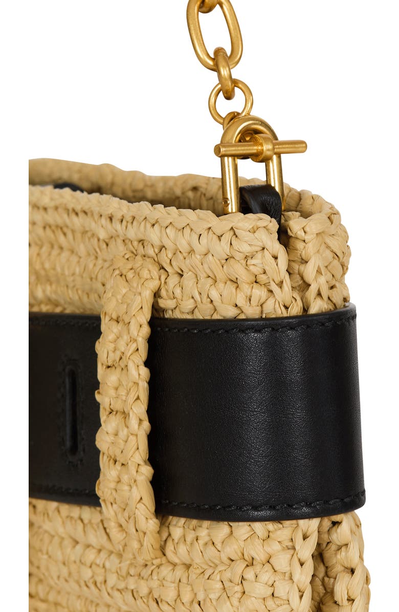 Balmain Anthem clutch bag in smooth leather and crochet, Alternate, color, Beige