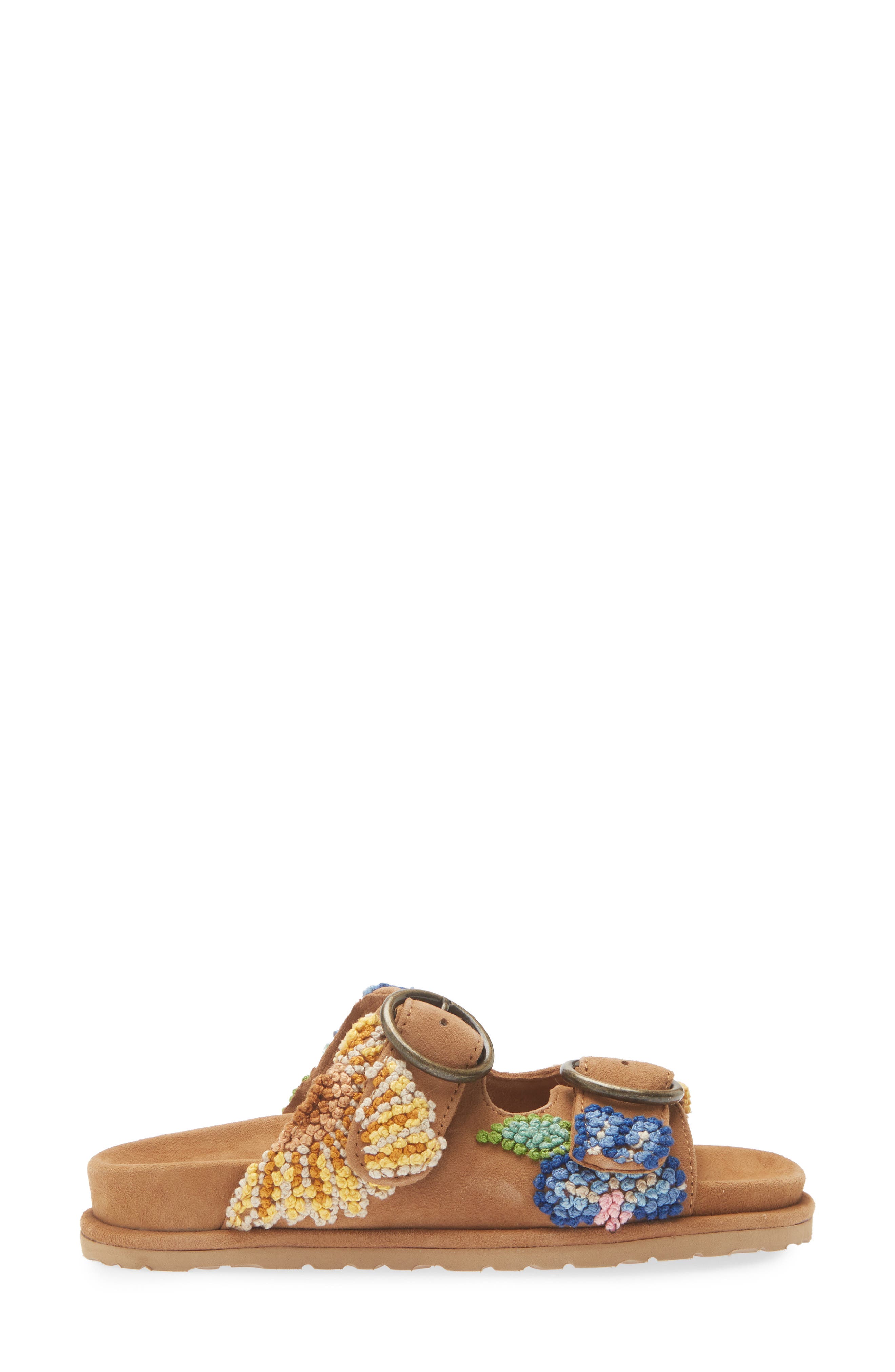 Laidback London Clay Embroidered Slide Sandal, Alternate, color, Mustard Suede / Multi