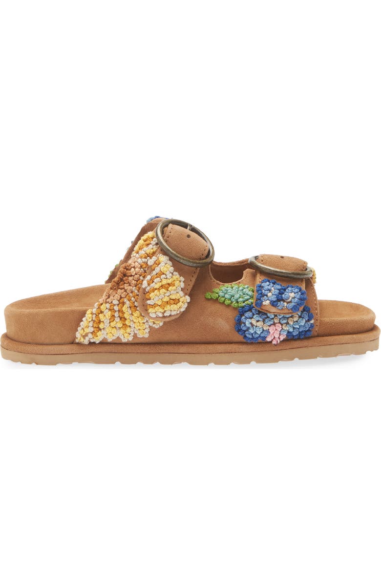 Laidback London Clay Embroidered Slide Sandal, Alternate, color, Mustard Suede / Multi