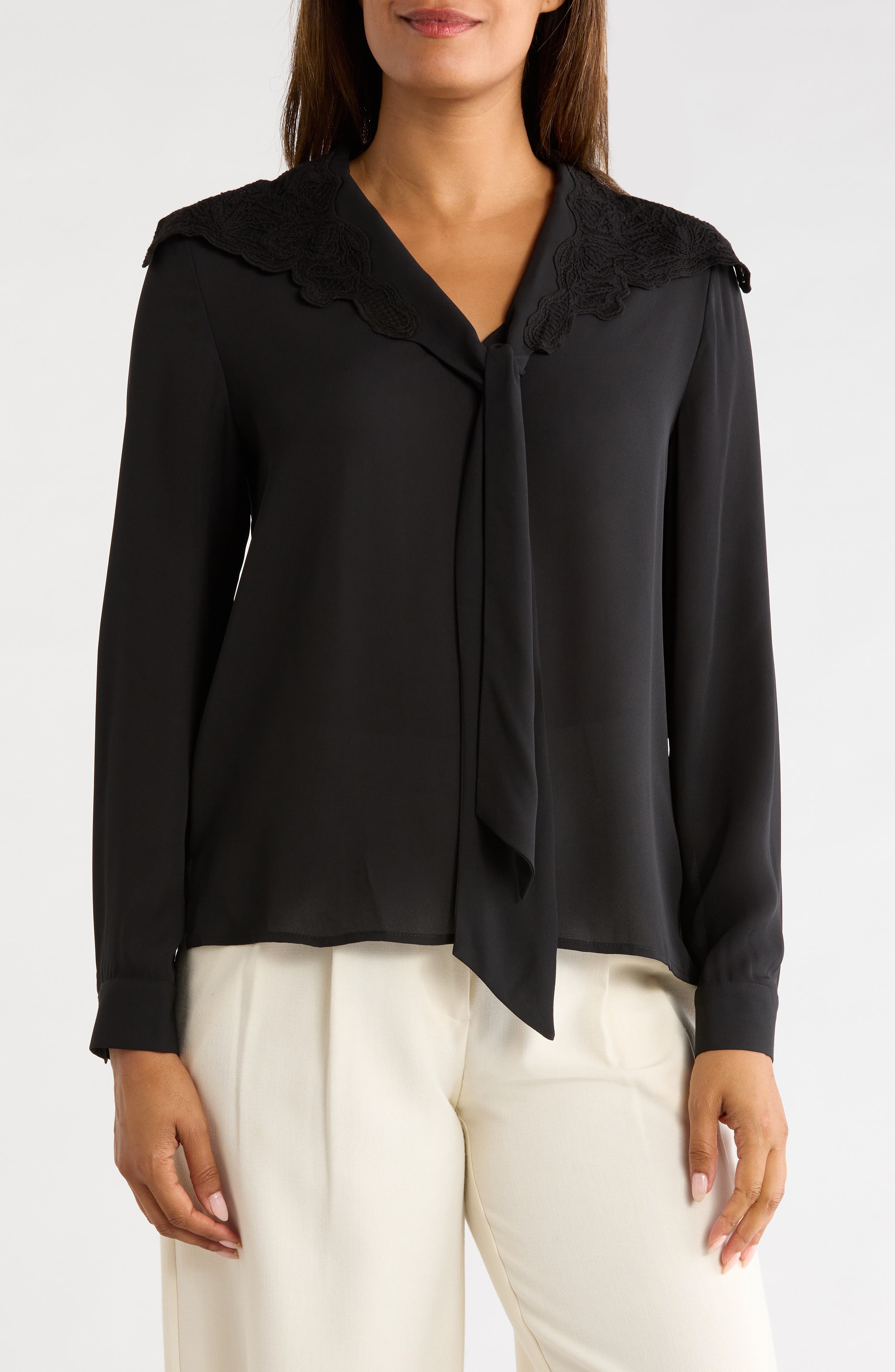 Lace Collar Tie Neck Top