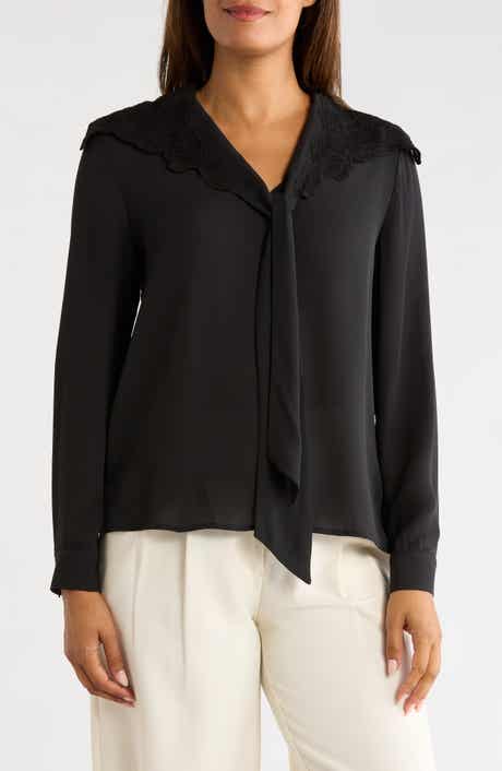 Lace Collar Tie Neck Top
