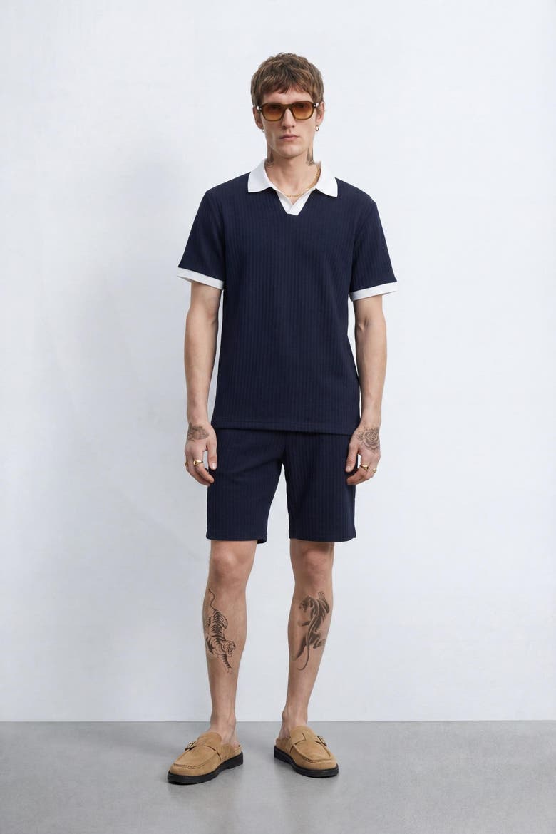 Henry Textured Open Collar Polo Shirt, Alternate, color, Navy