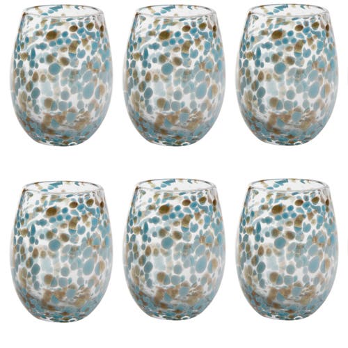 Tag Aqua Blue Confetti Glass Stemless Drinkware Set Of 6 In Blue