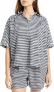 MAX STUDIO Gingham Elbow Sleeve Top