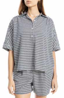 MAX STUDIO Gingham Elbow Sleeve Top