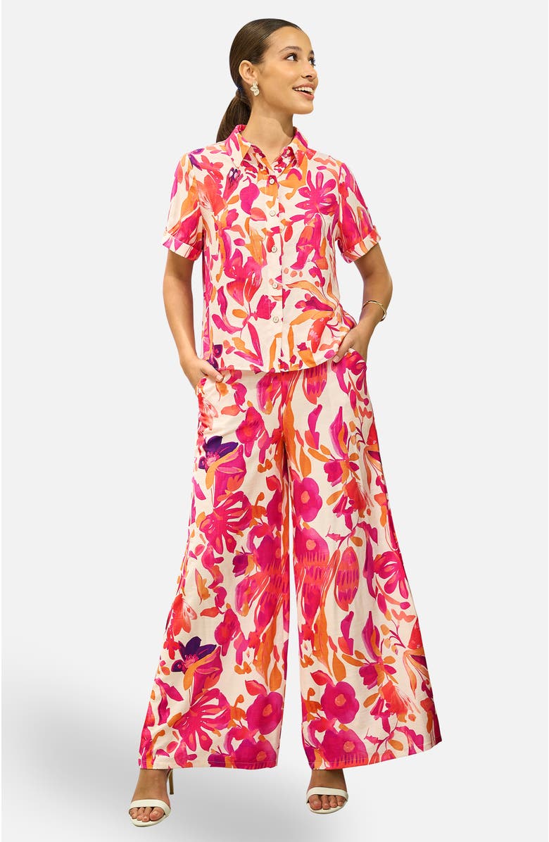Yumi Abstract Floral Wide Leg Trousers, Alternate, color, Pink