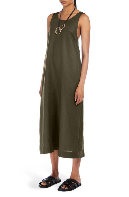 Mm Douglas Twist Back Sleeveless Linen Maxi Dress In Dark Green