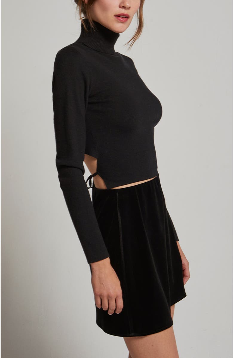 CRESCENT Turtleneck Tie Back Knit Top, Alternate, color, Black