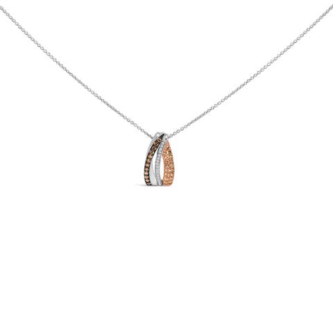Tri Tone Sterling Silver 1/2 Cttw White and Brown Diamond Pendant Necklace