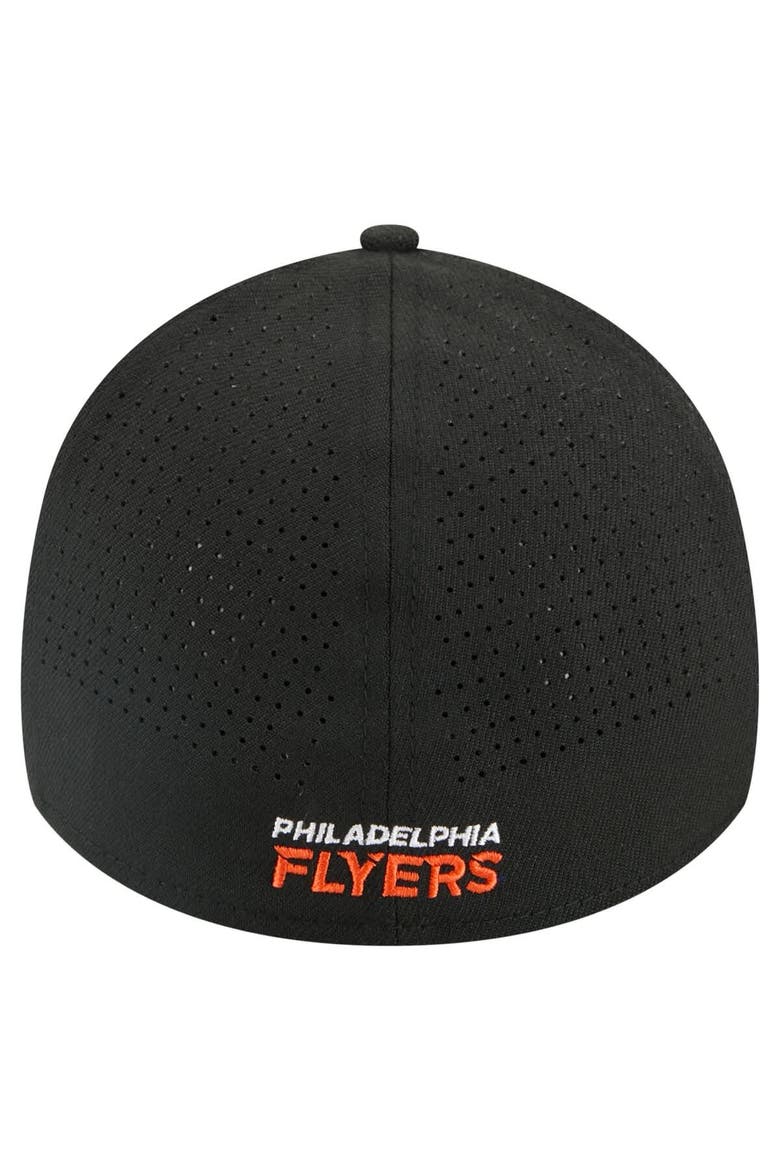 Men's New Era Black Philadelphia Flyers 39THIRTY A-Frame Perforated Flex Hat, Alternate, color, Black