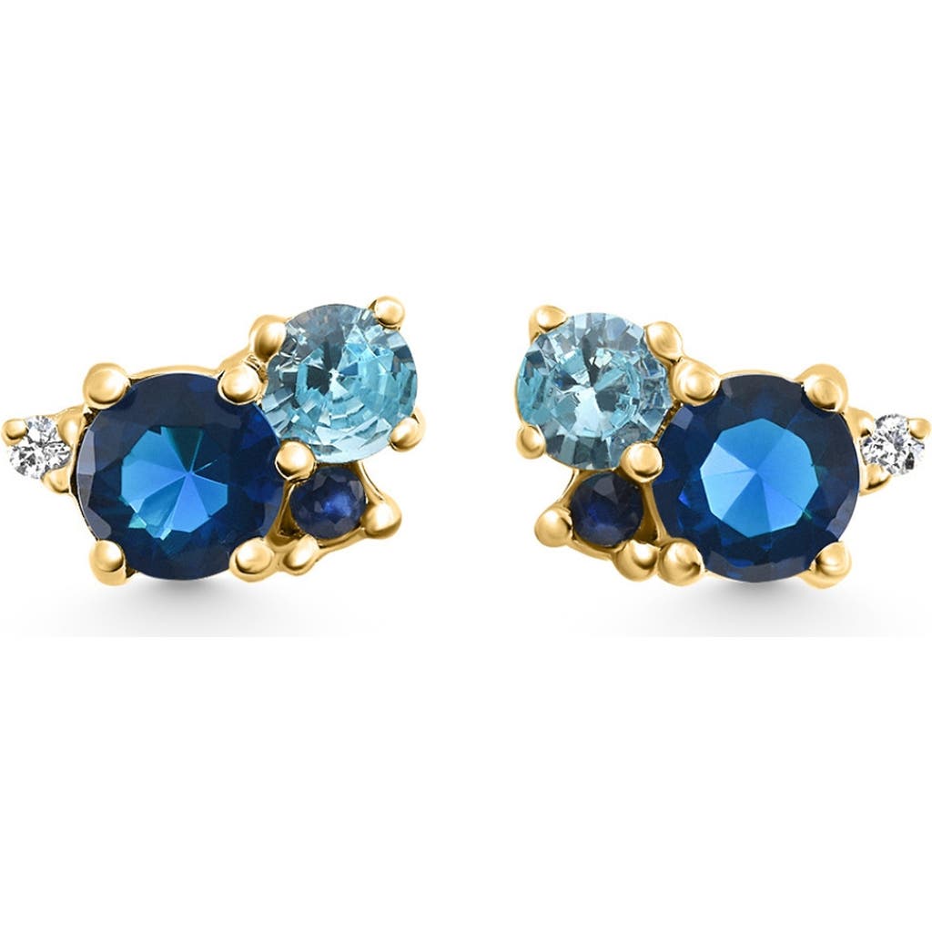 Bliss Diamond 4ct Diamond & Blue Gemstone Hydrangea Bouquet Earrings Studs 14k Gold Lab Grown In 14k Yellow Gold