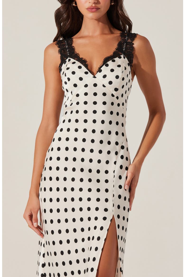 Eirene Lace Trim Polka Dot Dress, Alternate, color, BLACK POLKA DOT