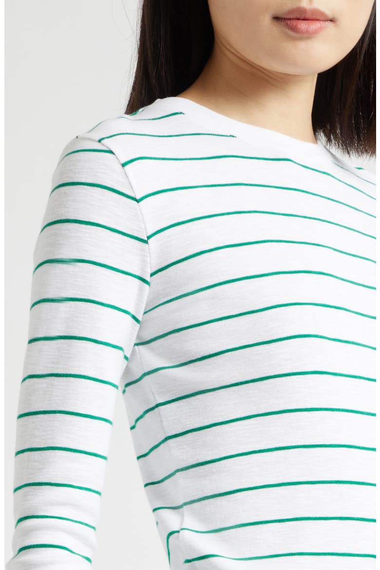 Stripe Long Sleeve Cotton & Modal Crewneck Top, Alternate, color, EMERALD COMBO