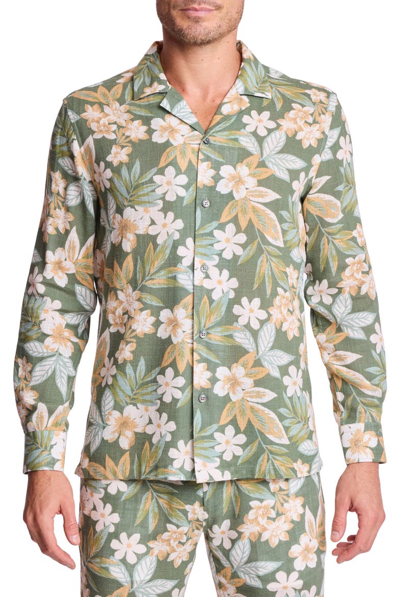 Parker Trim Fit Linen Blend Camp Shirt, Main, color, EMERALD FLORAL
