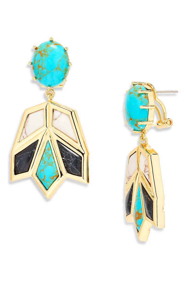 Stone Lotus Earrings, Main, color, ONYX TURQUOISE