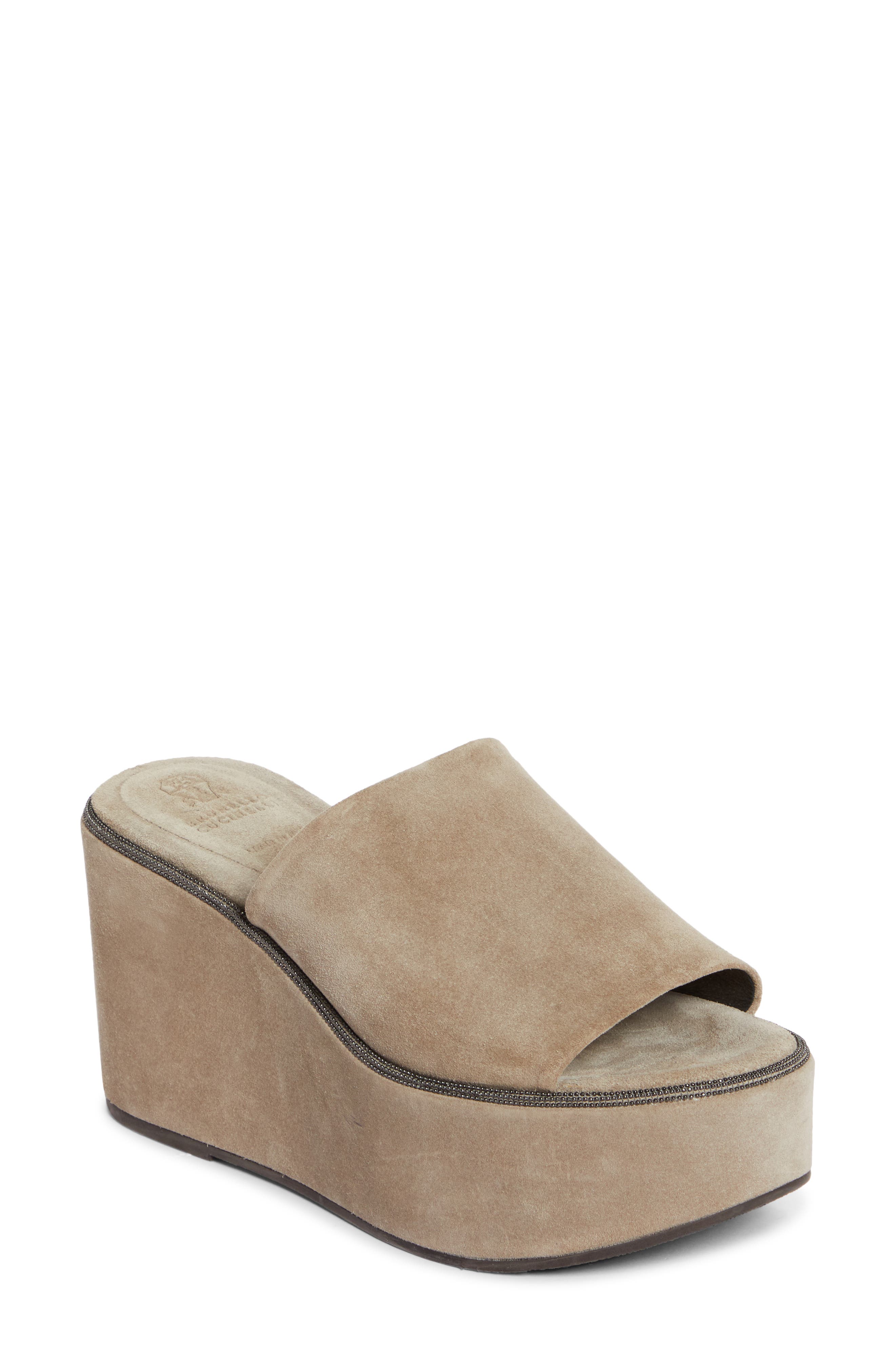 Brunello Cucinelli Monili Platform Wedge Slide Sandal, Main, color, 