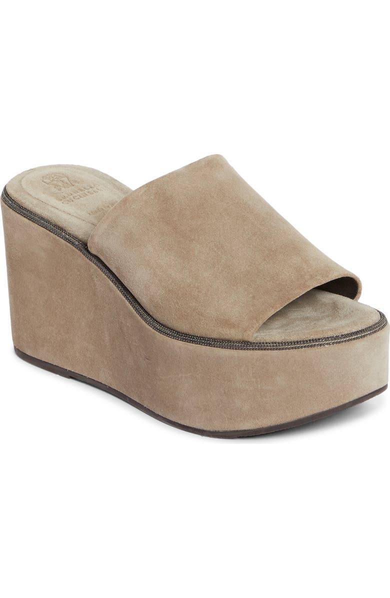 Brunello Cucinelli Monili Platform Wedge Slide Sandal, Main, color,