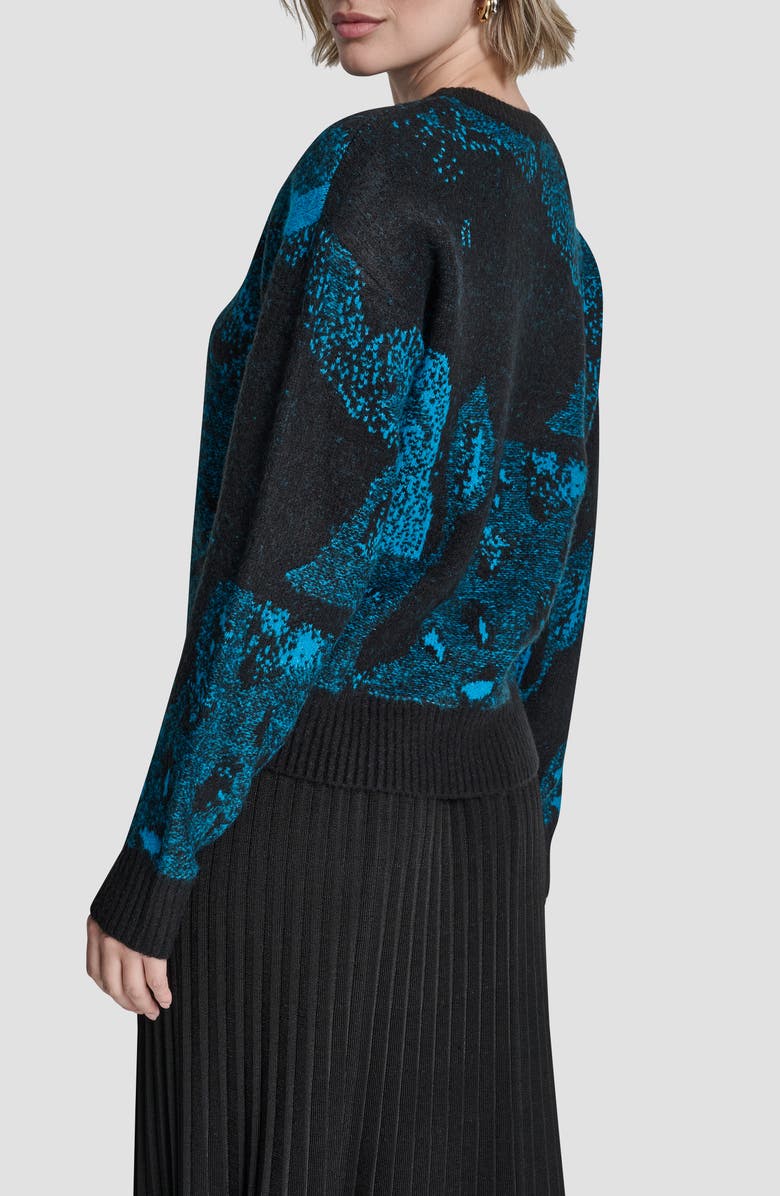DKNY Intarsia Crewneck Sweater, Alternate, color, Black/Ocean Blue