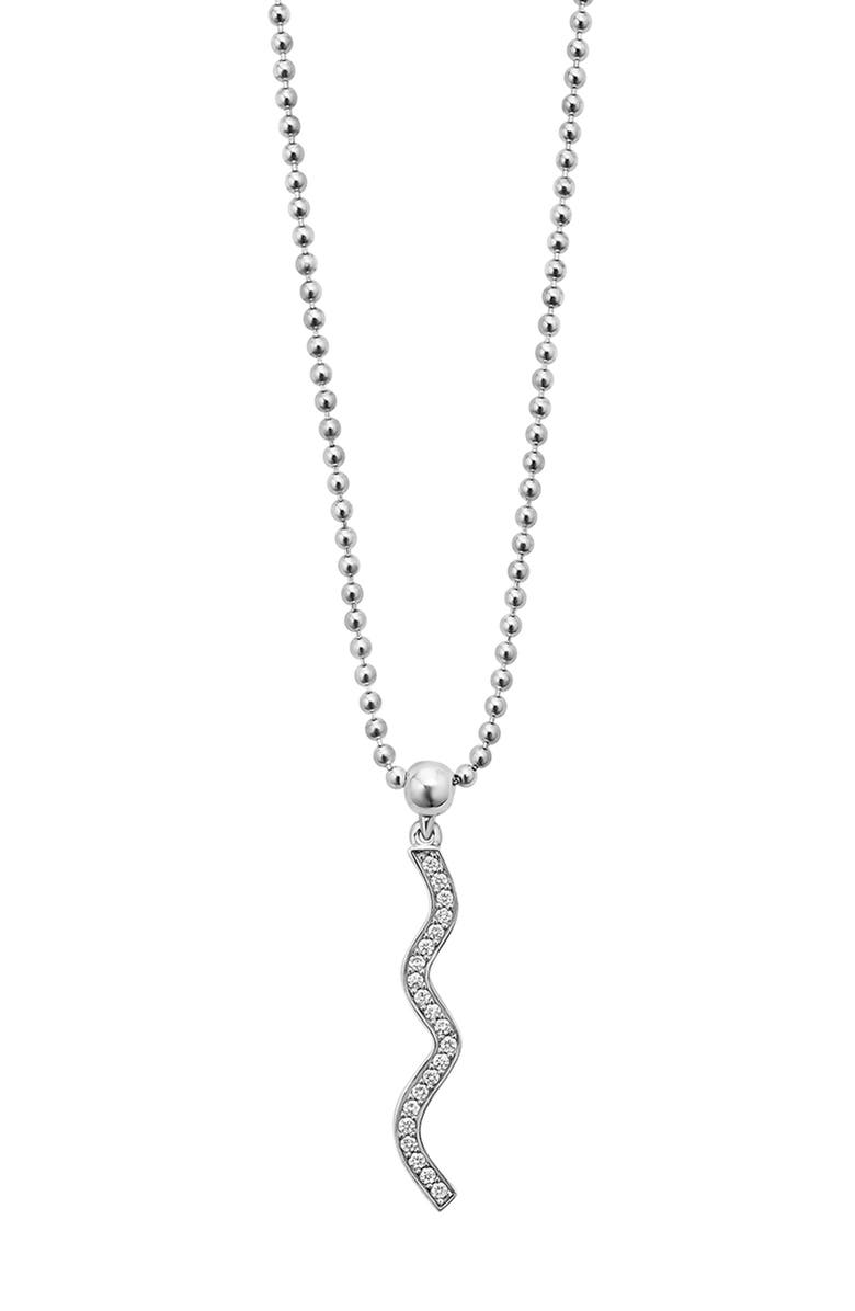 LAGOS Caviar Spark Diamond Wave Pendant Necklace, Alternate, color, Silver