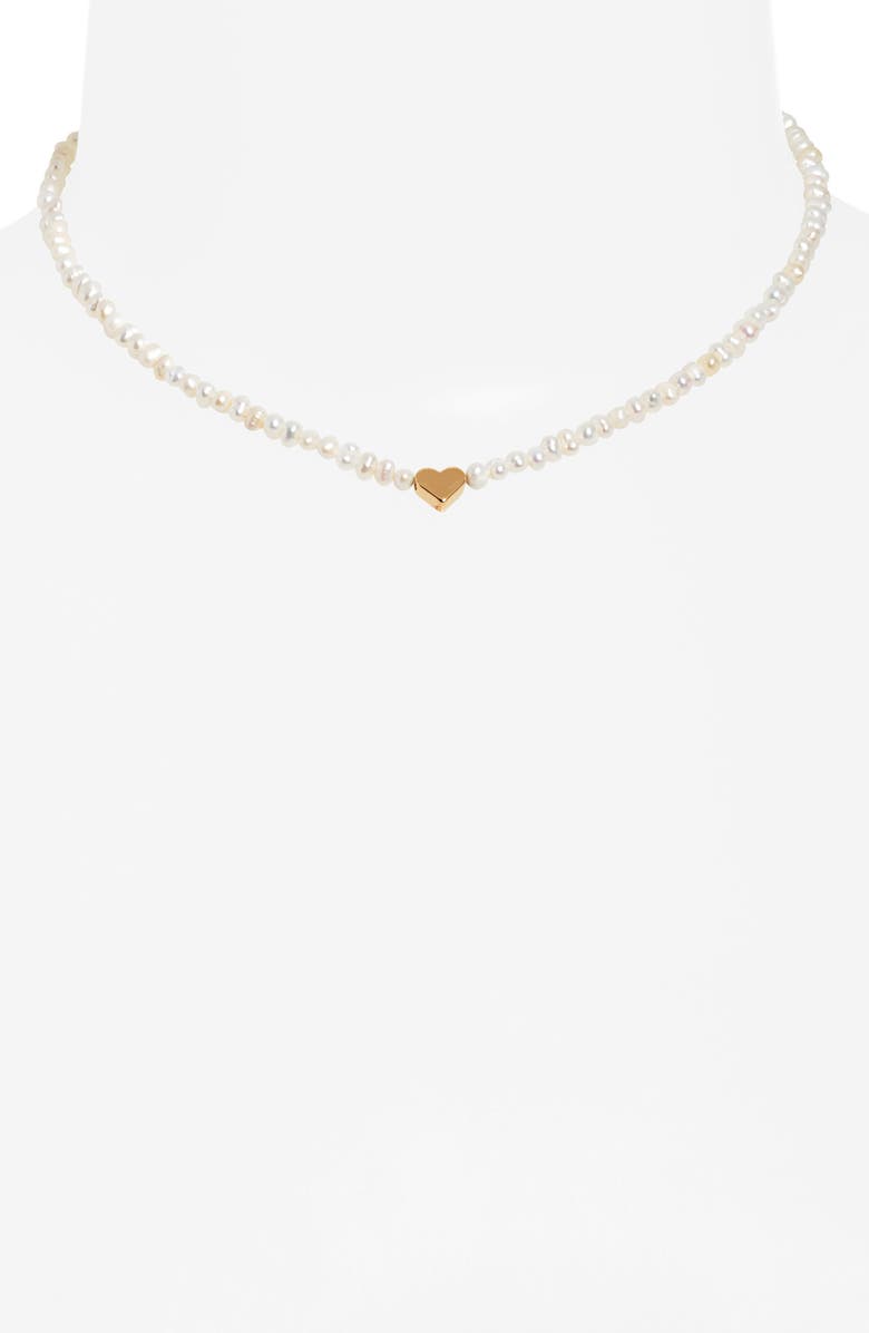 Nordstrom Freshwater Pearl Heart Choker Necklace, Main, color, 14K Gold Plated