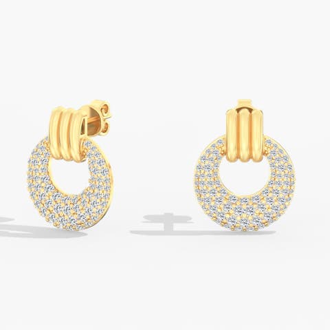 Domed Pavé Lab Diamond Door Knocker Earrings in 14K Gold
