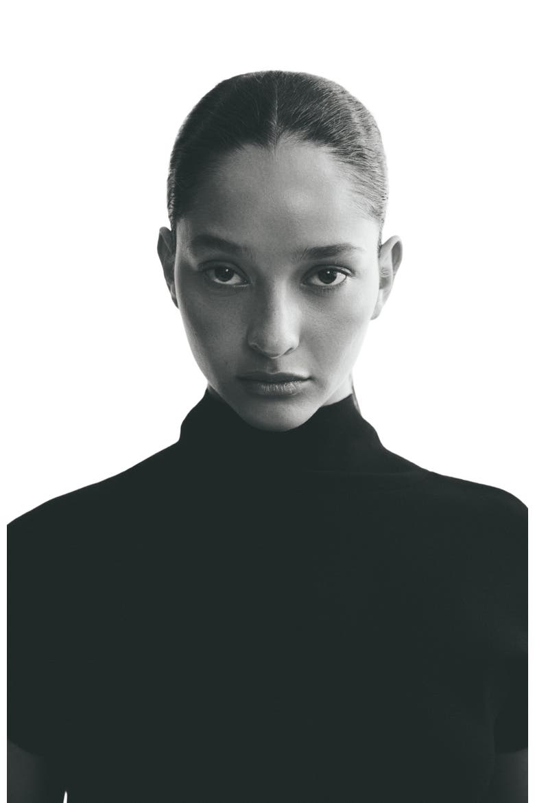 Fine-knit Turtleneck Top, Alternate, color, Black