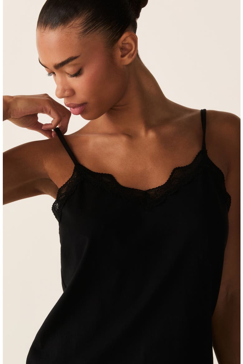 Lace Trim Pima Cotton Chemise, Alternate, color, BLACK