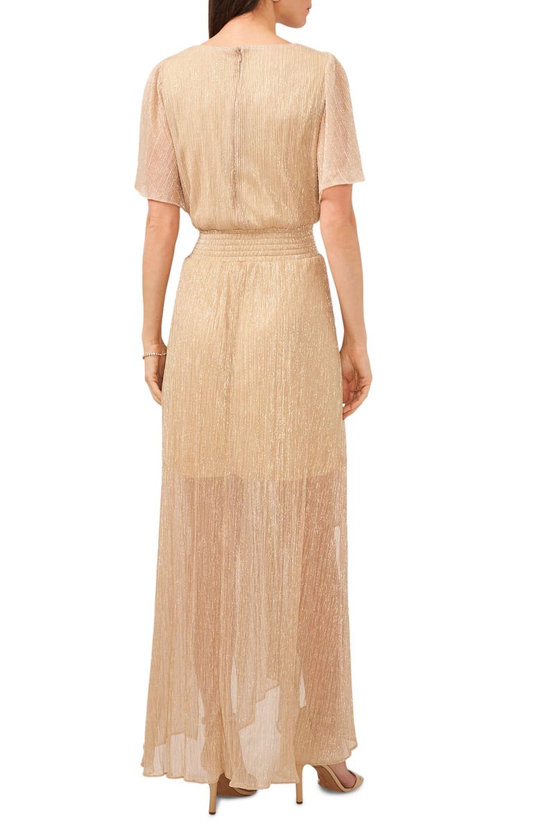 Chaus Metallic Flutter Sleeve Maxi Dress, Alternate, color, Gold