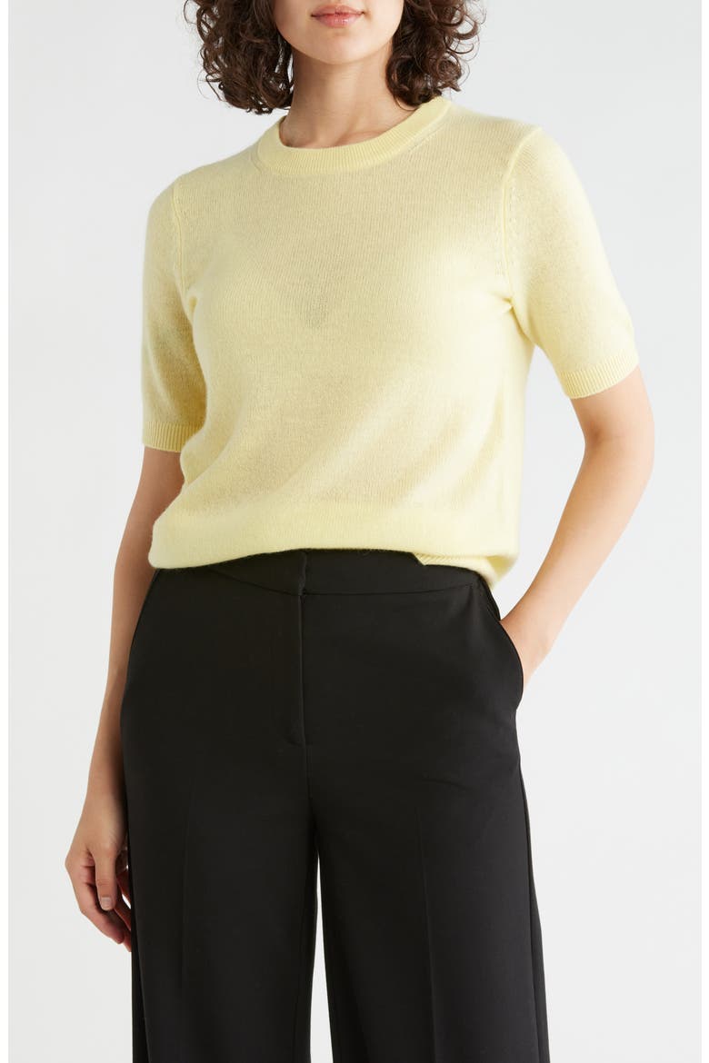 Short Sleeve Cashmere Sweater, Main, color, YELLOW MERINGUE