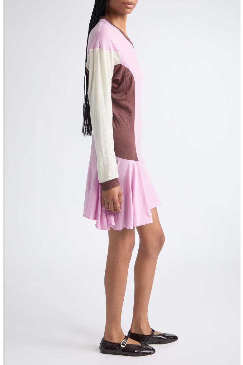 Sport Colorblock Long Sleeve Wool Minidress, Alternate, color, PASTEL PINK/ YELLOW/ BROWN