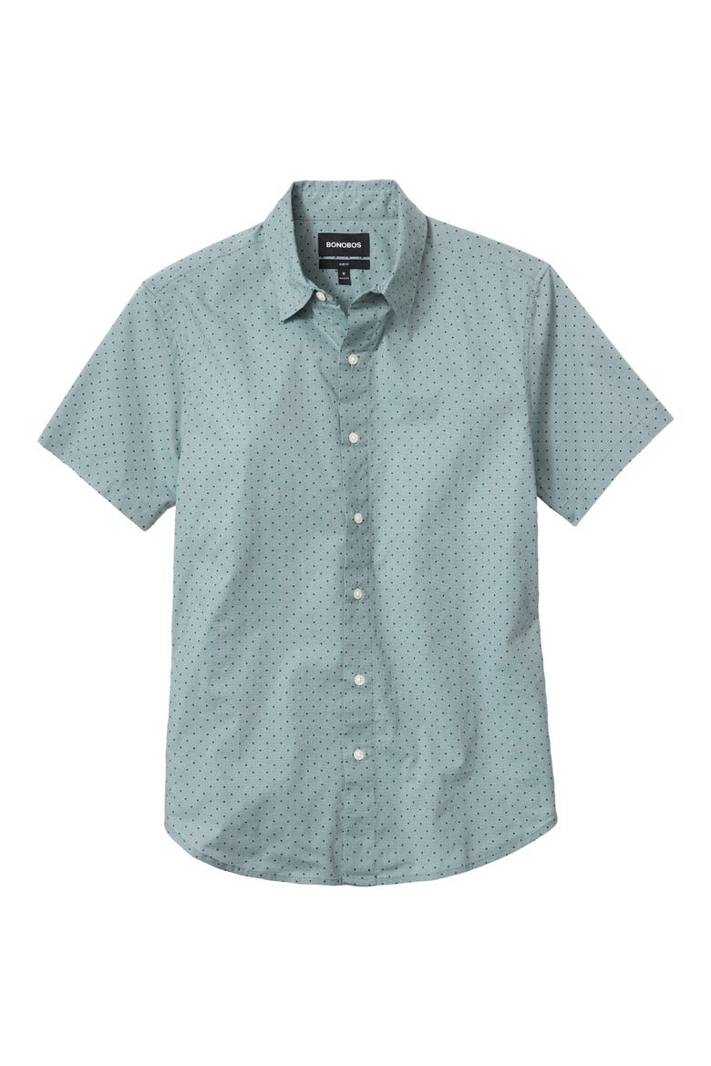 Riviera Slim Fit Dot Stretch Short Sleeve Button-Up Shirt, Alternate, color, SALT-POND DOT