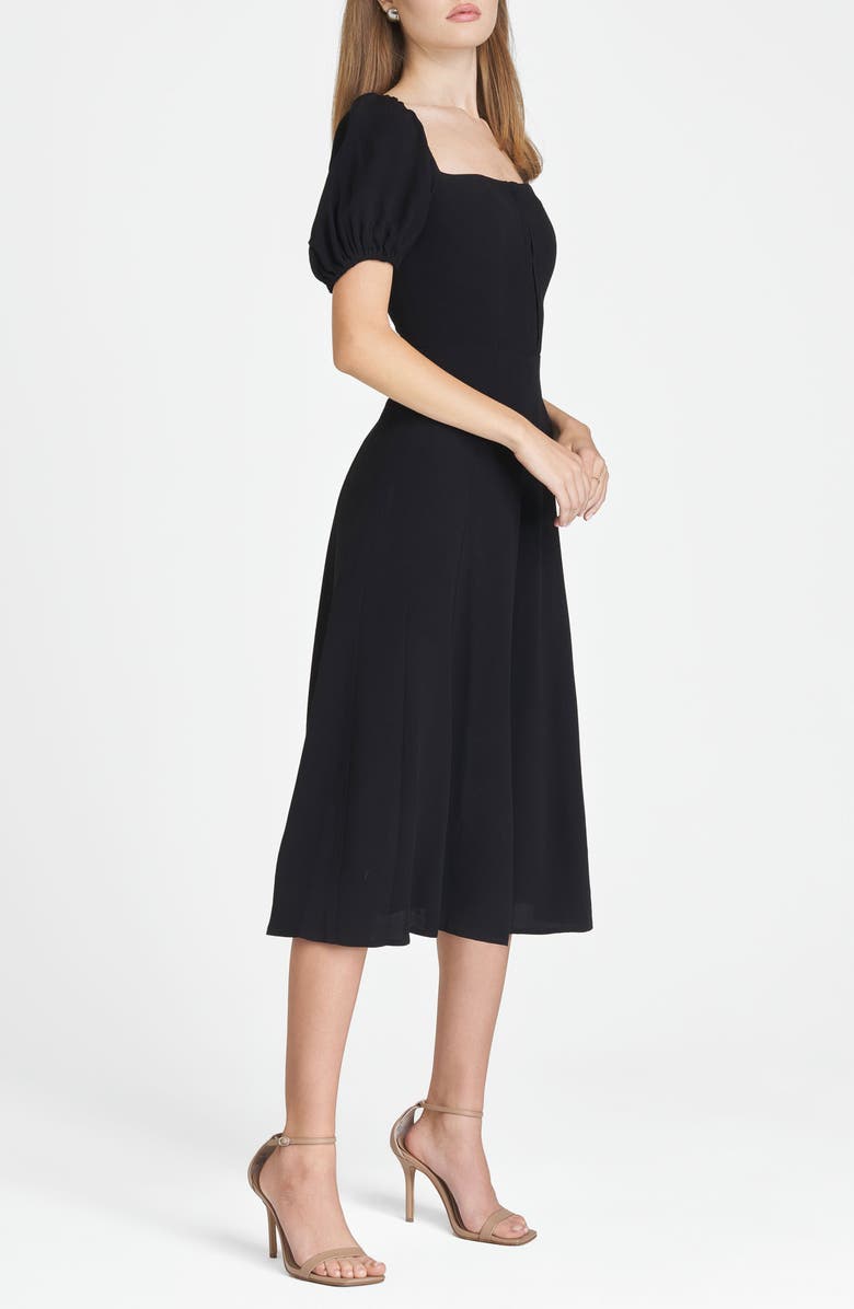 WAYF Leonie Puff Sleeve Midi Dress, Alternate, color, Black