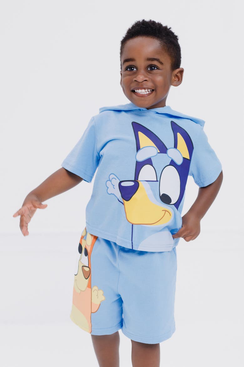2-Piece Hooded Tee and Shorts Set, Alternate, color, Sky Blue Bluey Bingo