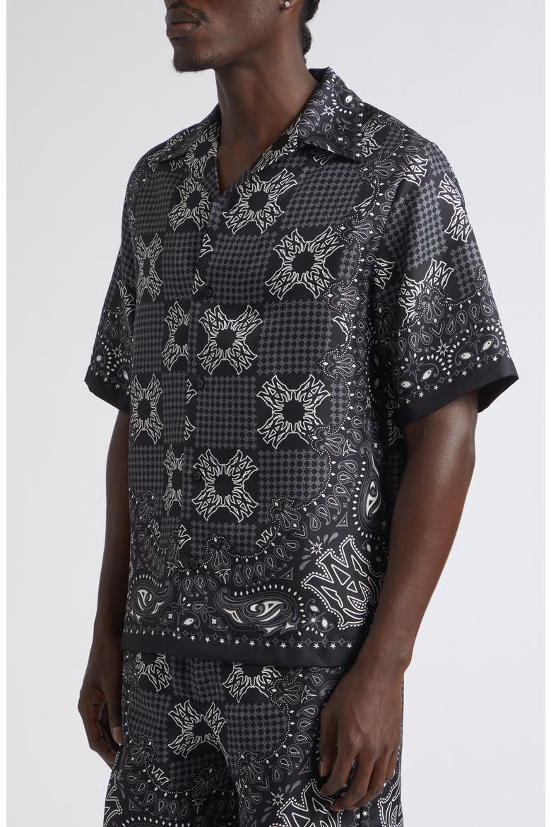 MA Check Silk Camp Shirt, Alternate, color, BLACK