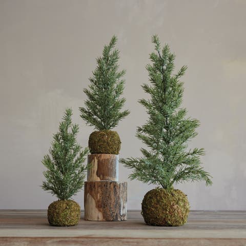 Faux Fir Tree with Moss Ball Base and Ice Finish