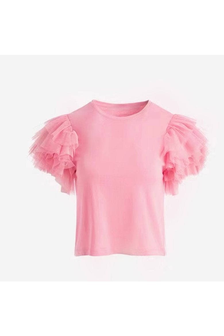 Ruffle Sleeve Tee, Main, color, Pink