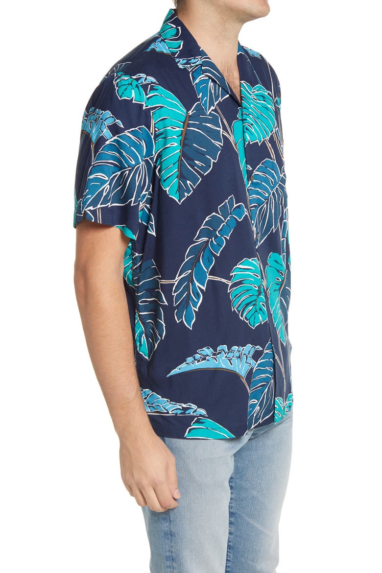 Kainapa Tropical Short Sleeve Button-Up Camp Shirt, Alternate, color, DRESS BLUES