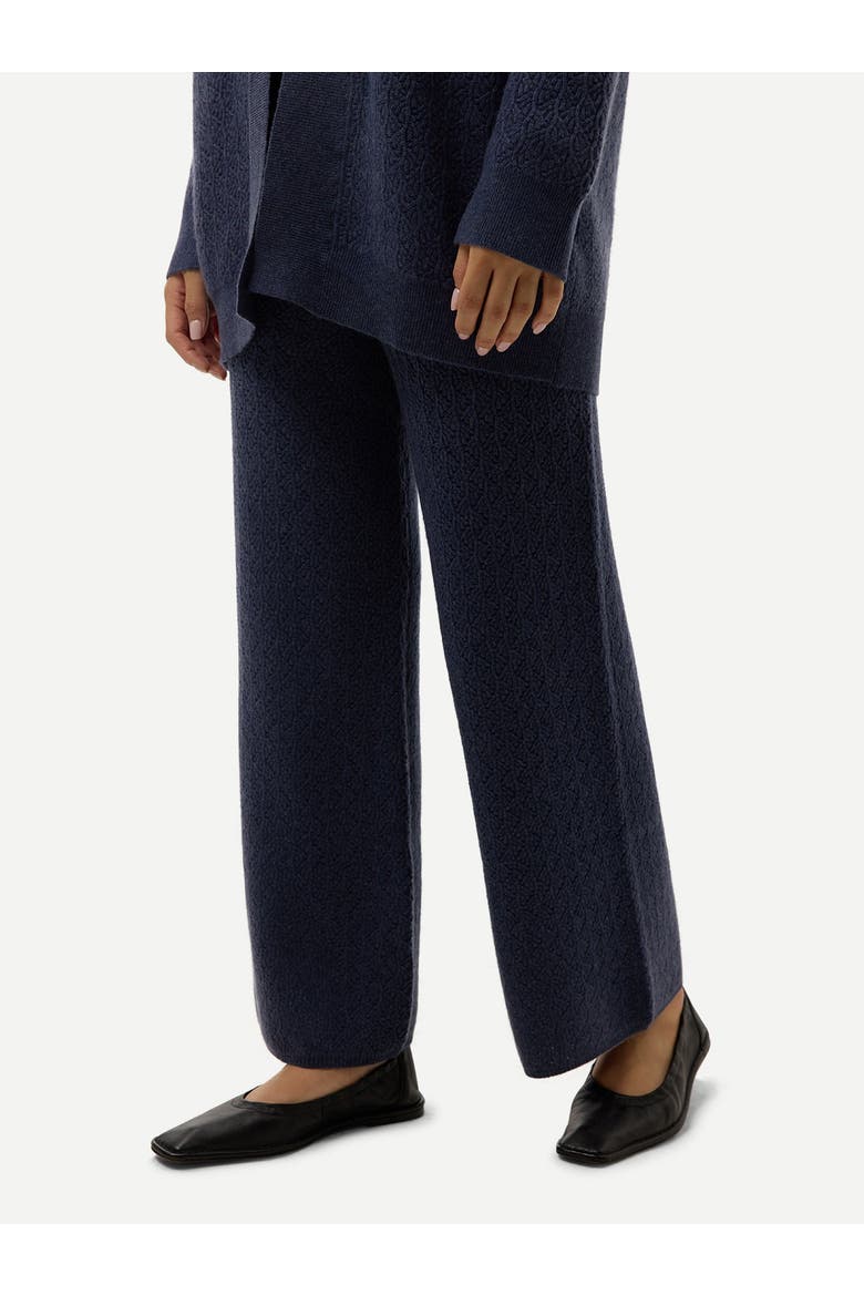 Wide-Leg Ajour Knit Cashmere Pants, Alternate, color, crown blue