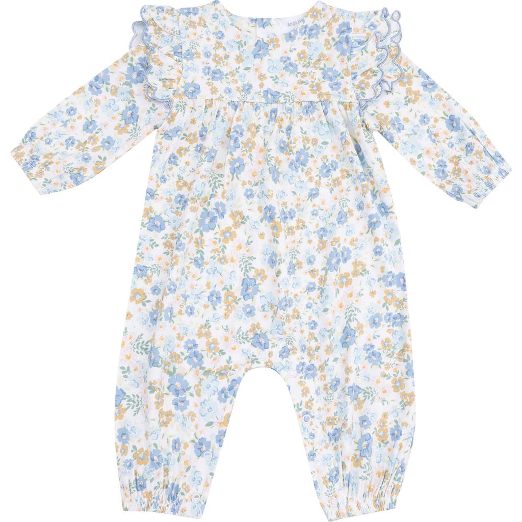 Angel Dear Sweet Rose Calico Petal Romper In Blue
