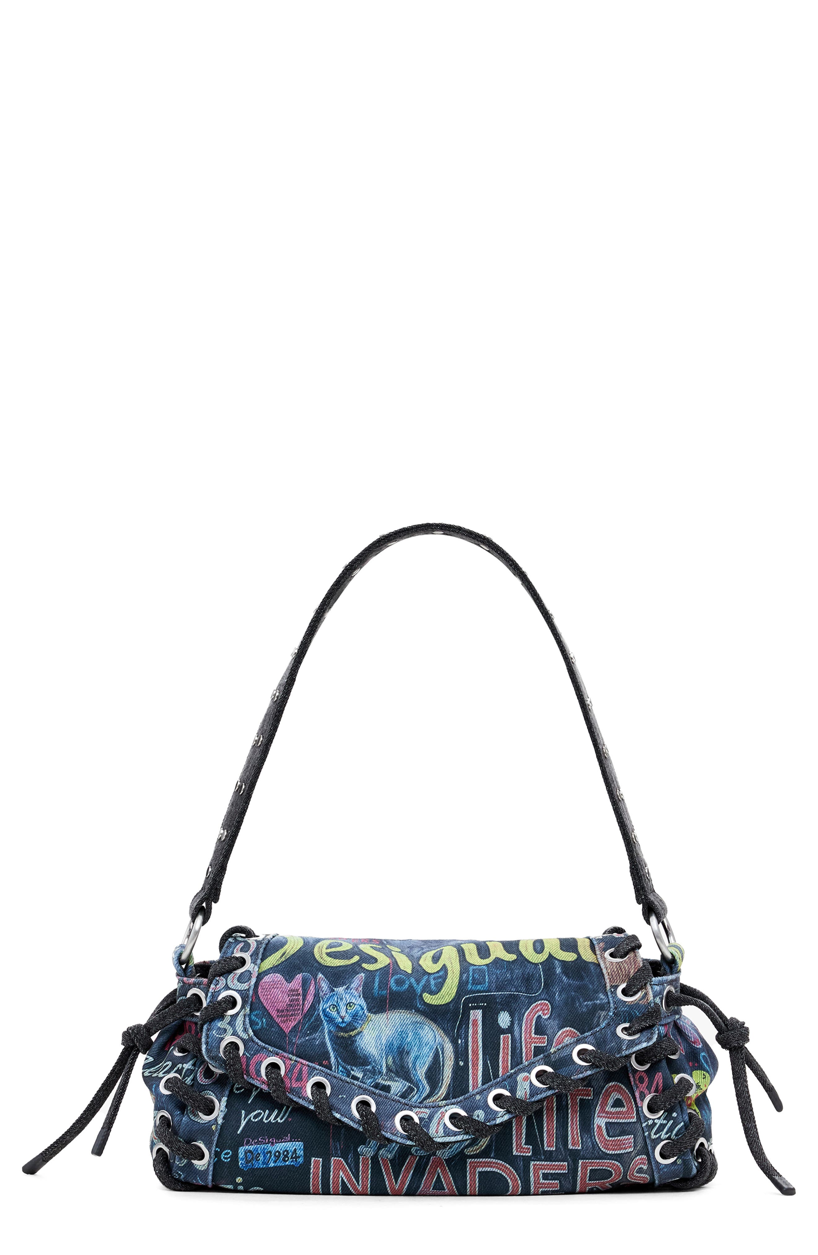 Desigual Denim Lace-Up Shoulder Bag, Main, color, 