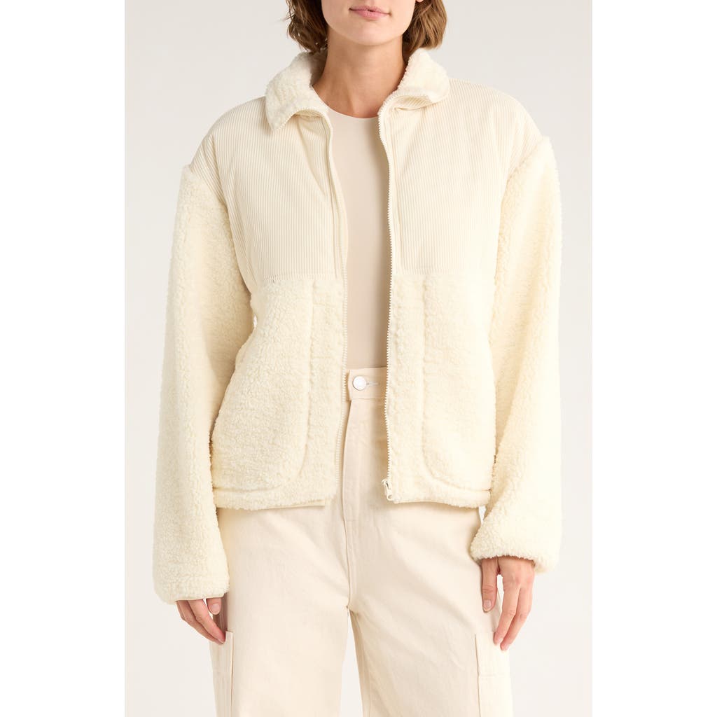 Thread & Supply Corduroy & Faux Shearling Jacket In White