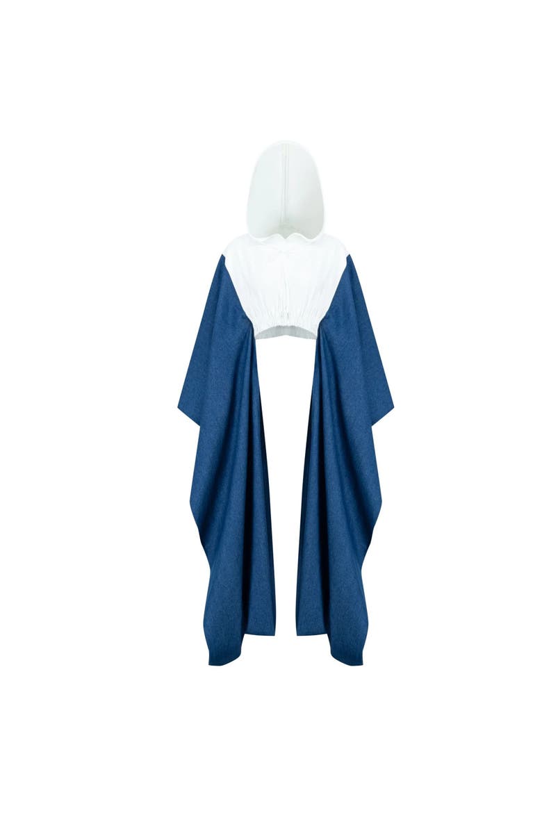 Denim Agbada Sleeves Cropped Hoodie, Main, color, White/blue