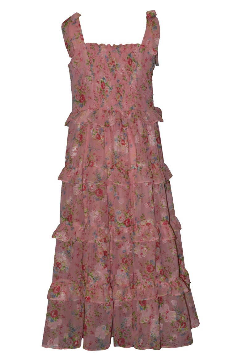 Kids' Metallic Floral Tiered Party Dress, Alternate, color, PINK FLORAL